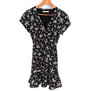 Abercrombie | Floral Ruffled Short Sleeve Mini Dress in Black w/ Orange | Small